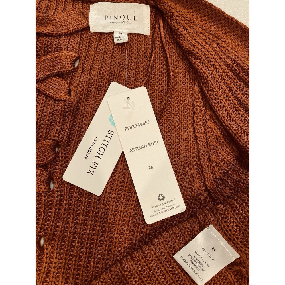NEW Stitch Fix Cardigan Womens Medium Burnt Orange Crochet X Back Travel Minimal - Picture 3 of 6
